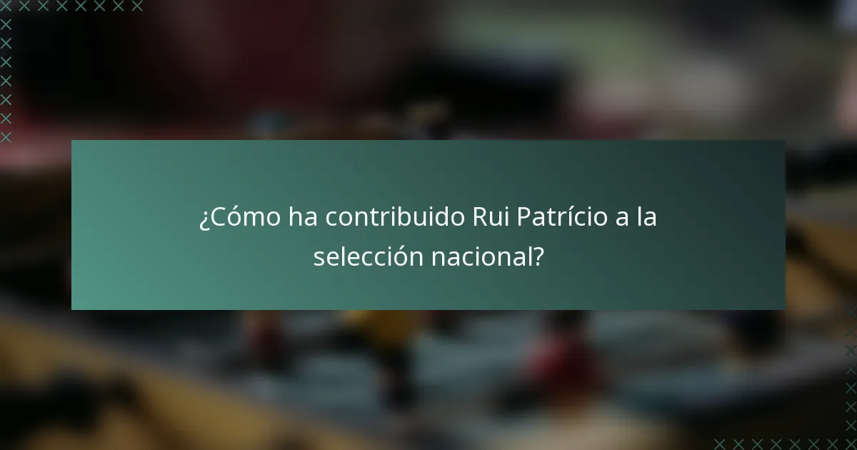 ¿Cómo ha contribuido Rui Patrício a la selección nacional?